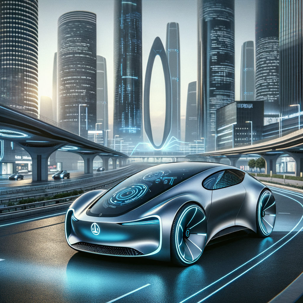 BMW Elektroauto, AI-Technologie, Zukunftsvision illustriert.