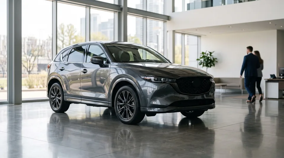 Obraz wygenerowany przez AI: Moderner SUV im minimalistischen Autohaus mit Tageslicht — Symbolbild, KI-Bild
